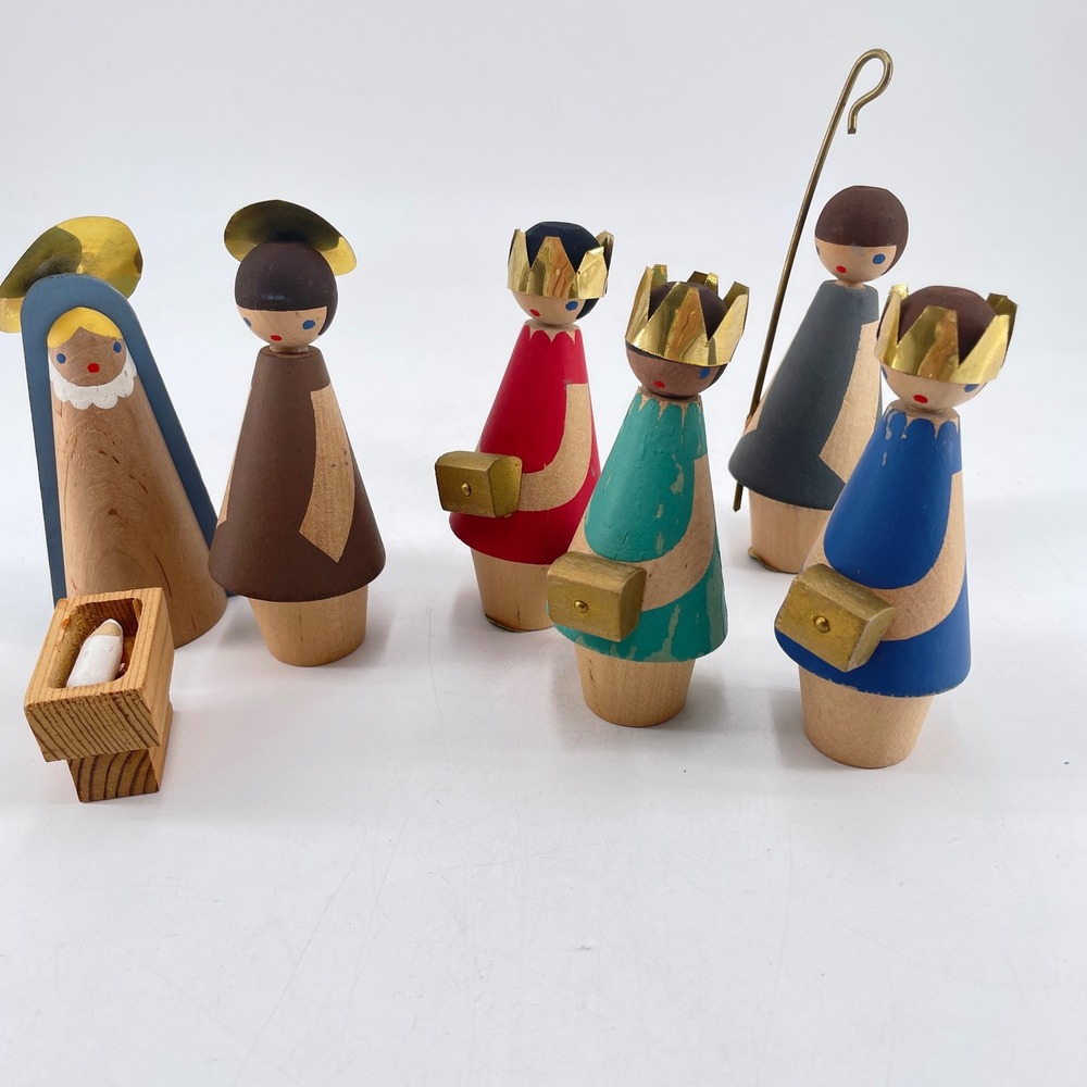 Swedish Wooden Nativity 7pc Christmas Svensk Slojd Folk Art Minimalist Creche